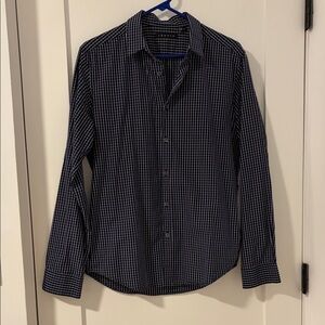 Theory Men's Navy Checkered Button Down Shirt